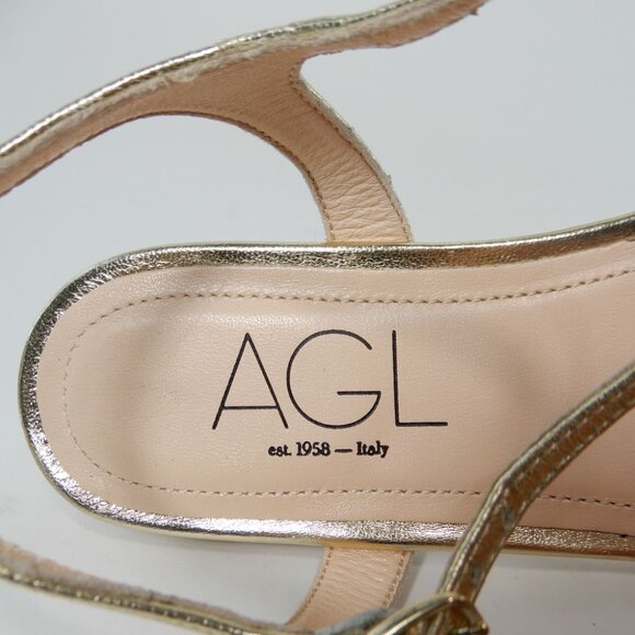 AGL Milly Ankle Strap Slingback Ballet Flats 37 7 Platino Gold Leather NEW $395 - Picture 11 of 14